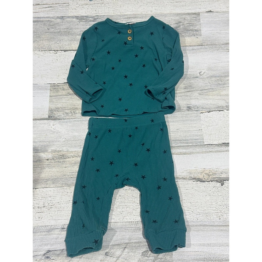 Cat & Jack Ribbed Star 12m Teal Green Henley Lounge Set